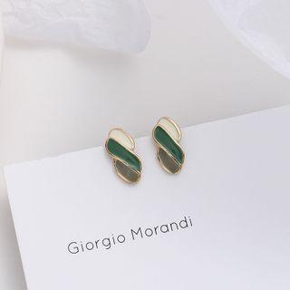 Glaze Earring 1 Pair - 925 Silver Needle Earring - White & Green & Gray - One Size