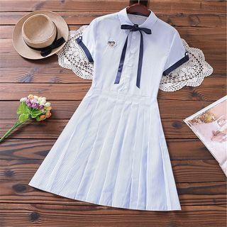 Striped Pleated Midi A-line Dress