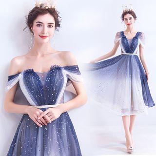 Off-shoulder Star Gradient Prom Dress