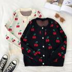Cherry Single-breasted Long-sleeve Cardigan
