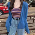 Plain Light Cardigan / Striped Camisole Top / Loose-fit Jeans
