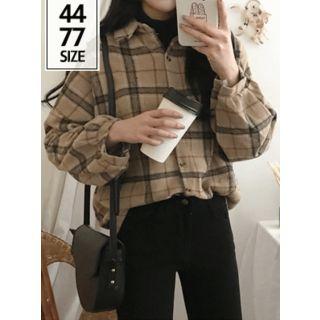 Balloon-sleeve Plaid Shirt One Size