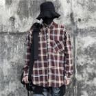 Long-sleeve Plaid Button-down Shirt With Chain Necklace
