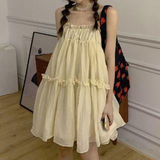 Strappy Ruffle Trim A-line Dress Cream Light Yellow - One Size