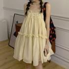 Strappy Ruffle Trim A-line Dress Cream Light Yellow - One Size