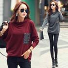Sequined Pocket Long Sleeve T-shirt