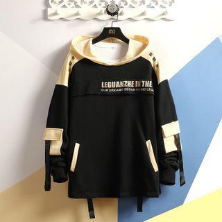 Long-sleeve Letter Print Two-tone Pullover
