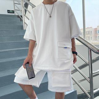 Set: Elbow-sleeve Pocket Detail T-shirt + Shorts