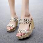 Jeweled Slide Wedge Sandals