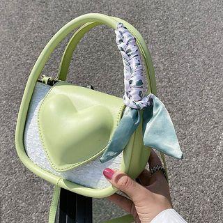 Faux Leather Top Handle Paneled Crossbody Bag