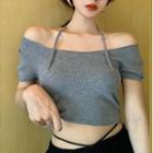 Short-sleeve Halter Cropped Knit Top
