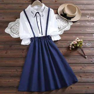 Mock Two-piece Long-sleeve Lettering Dress