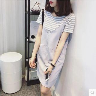 Set: Striped Short Sleeve T-shirt + Spaghetti Strap Dress