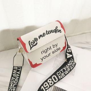 Lettering Color Panel Faux Leather Handbag