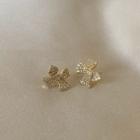 Bow Rhinestone Earring 1 Pair - Silver Needle - Gold - One Size