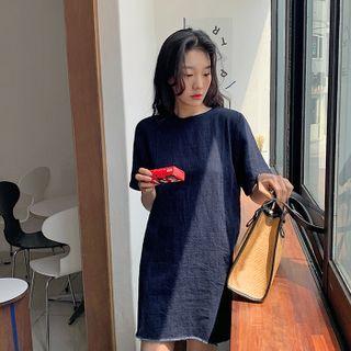Frayed Denim Mini Shift Dress