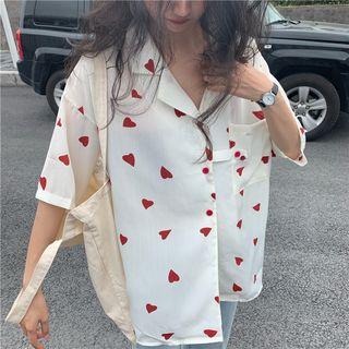 Heart Printed Loose-fit Short-sleeve Shirt
