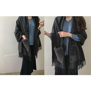 Fringed-detail Faux-fur Shawl Vest