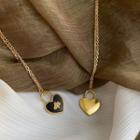 Heart Pendant Necklace E36 - Black Heart - Gold - One Size