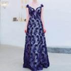 Sequined Cap-sleeve Sheath Evening Gown