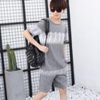 Set: Short-sleeve Stripe Print T-shirt + Shorts
