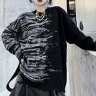 Gradient Print Distressed Sweater