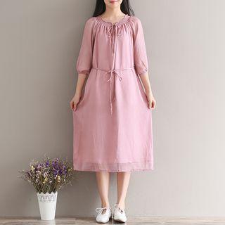 3/4-sleeve Midi Chiffon Dress