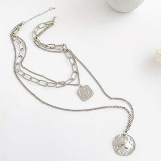 Disc Pendant Layered Alloy Necklace Silver - One Size