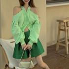 Off-shoulder Halter Puff-sleeve Top