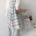 Plaid Canvas Shopper Bag Plaid - Green & Purple - One Size