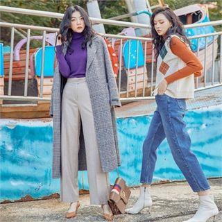 A-line Glen Plaid Check Long Coat