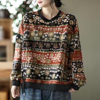 Floral Drawstring Sweatshirt