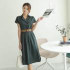 Band-waist Hidden-button Shirtdress With Belt