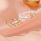 Set: Rhinestone Ring + Faux Pearl Ring 01 - Gold - One Size