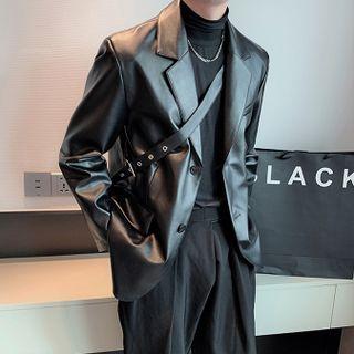 Buckled Faux Leather Blazer