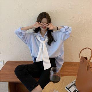 Long-sleeve Shawl Collar Plain Shirt