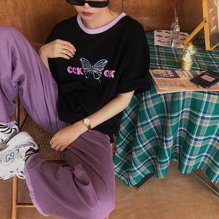 Butterfly Print Short-sleeve Ringer T-shirt