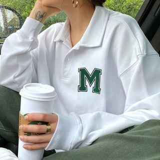 Letter Print Polo Sweatshirt