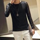 Long Sleeved Faux Leather T-shirt