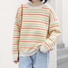 Striped Sweater Yellow & Orange & Green Stripe - White - One Size