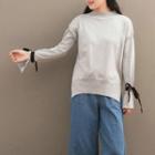 Flared Cuffs Sweater With Ribbon