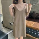 Plain Long-sleeve Top + Suspender Skirt