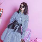 Set : Pinstripe Long-sleeve Shirtdress + Belt