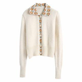 Collared Floral Print Cardigan / Knit Camisole Top