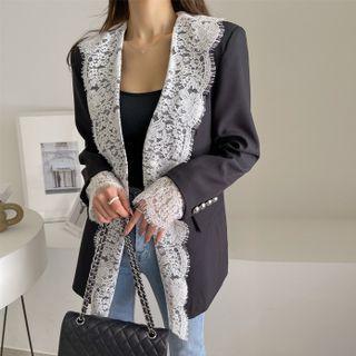 Plunge-neck Lace-trim Jacket