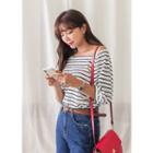 Plus Size Elasticized-sleeve Stripe Top