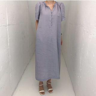 Short-sleeve Buttoned Midi Shift Dress