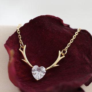 Heart Rhinestone Necklace 925 Silver - Elk - Gold - One Size