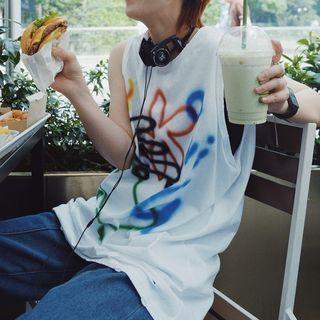 Print Sleeveless T-shirt White - One Size