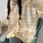 Lace Trim Shirt / Argyle Bear Embroidered Cardigan
